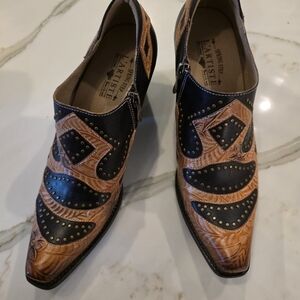 L'ATISTE Men's Black and Brown Leather Shoes